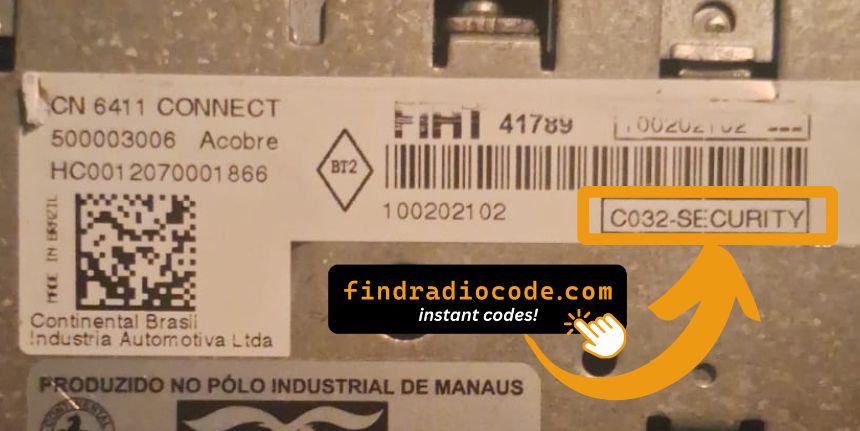 Continental CN6411 Connect Fiat radio label showing the serial number