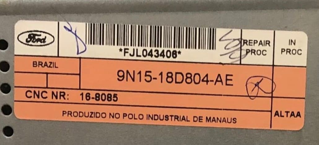 FIC Ford radio serial number label