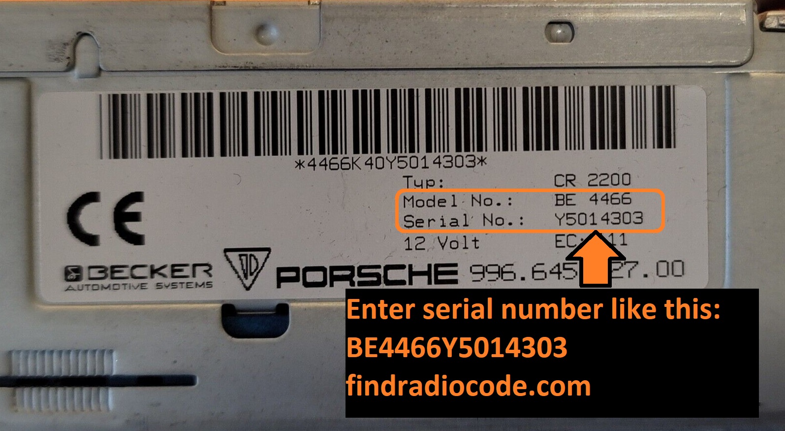 Becker CR-2200 Porsche radio with its serial number