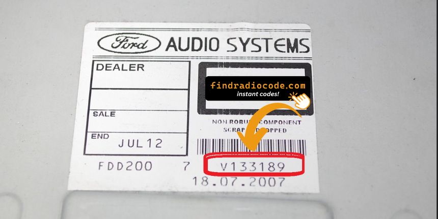 Visteon Ford radio serial number label with the V prefix