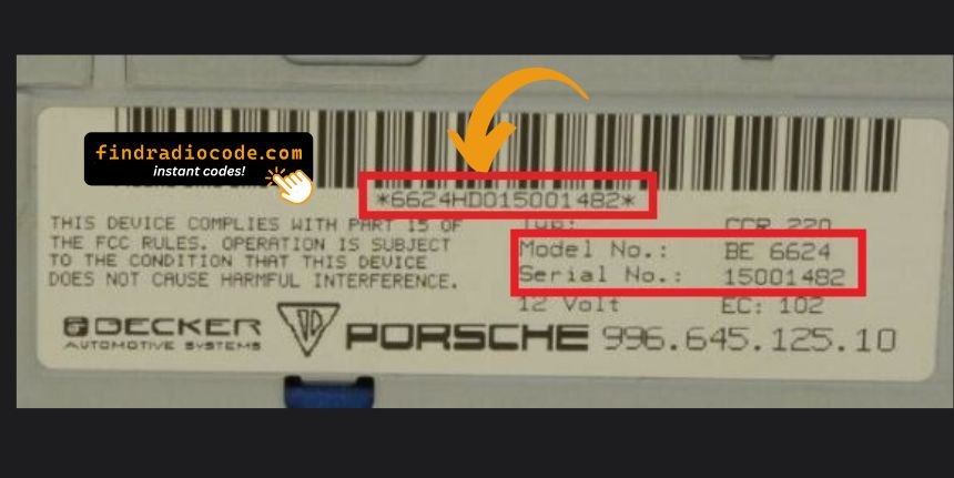 Porsche radio serial number label used to retrieve the code