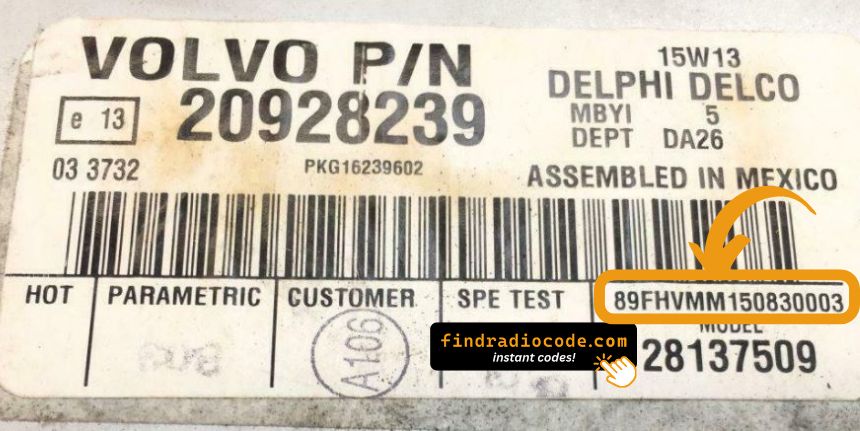 Volvo Truck radio serial number label