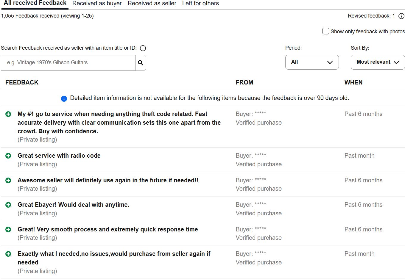 eBay customer feedback for FindRadioCode – early satisfied buyers