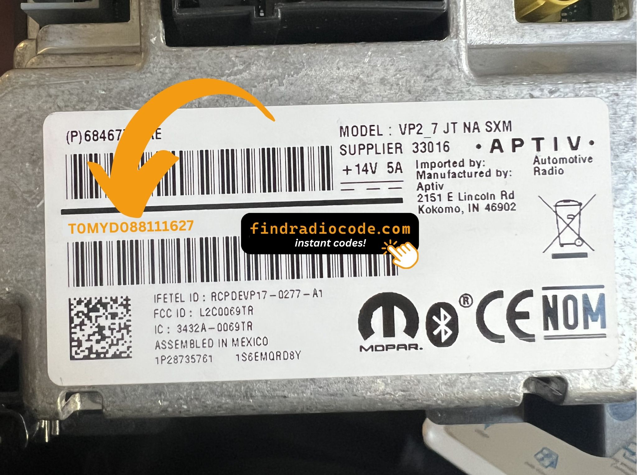 RAM anti theft radio code label serial number