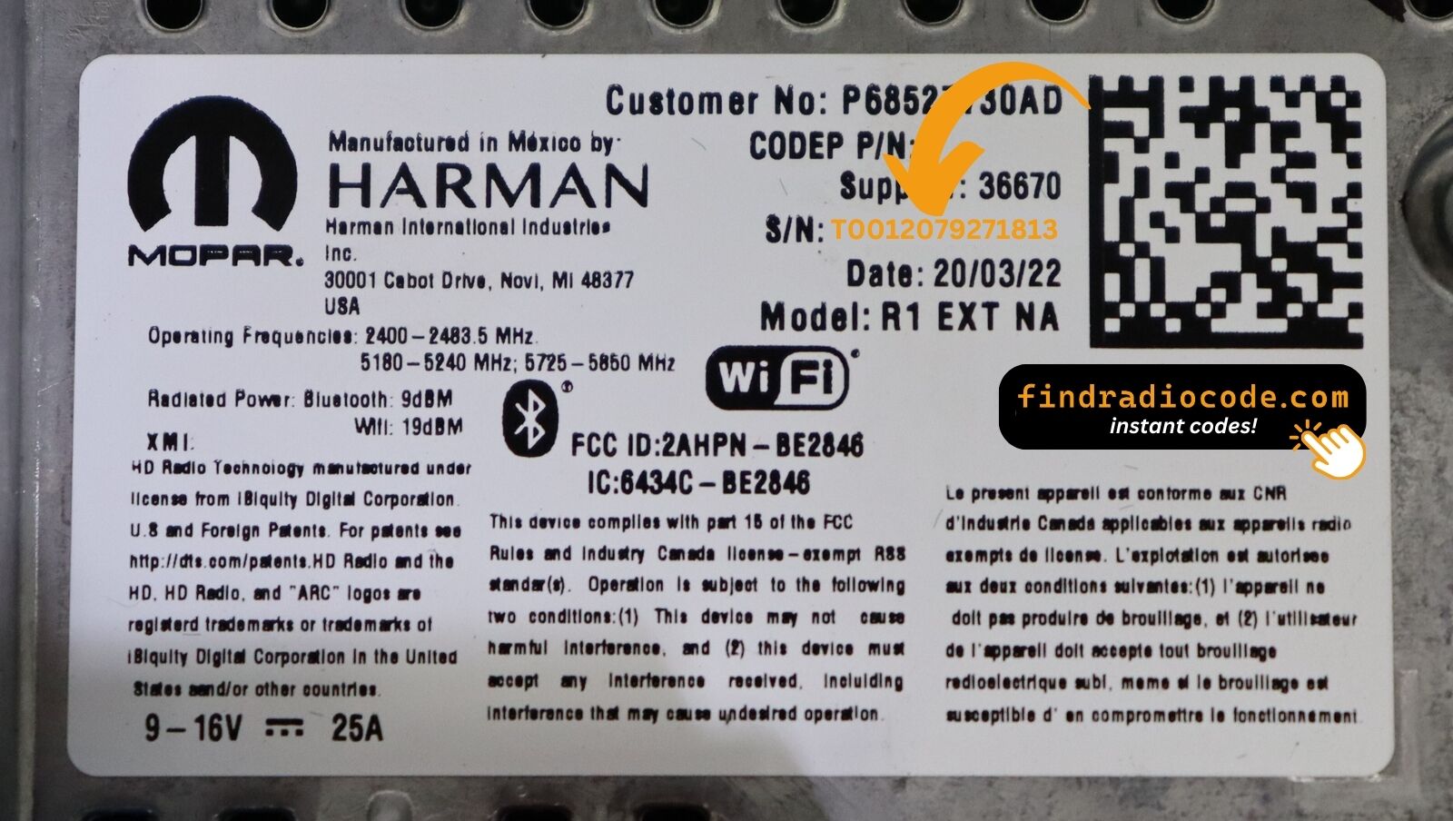 Chrysler Uconnect radio serial number location