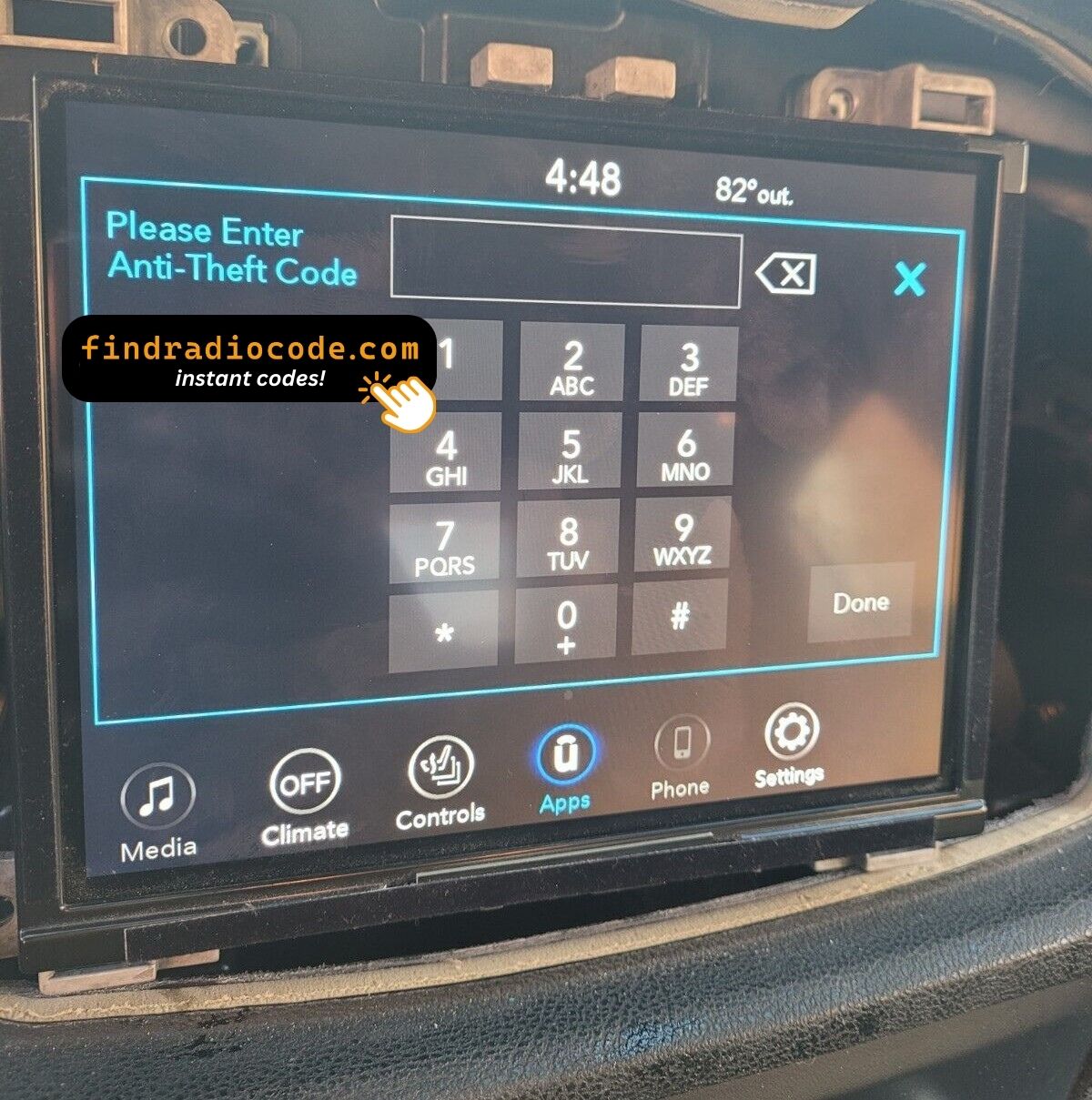 Dodge anti theft radio code screen asking