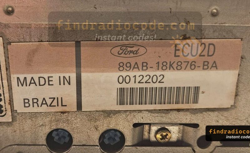 Ford radio label with a 7-digit serial number