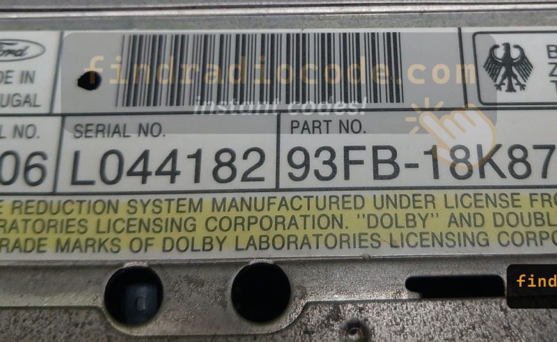 Ford radio label with an L-prefix serial number