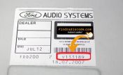 Ford Audio Systems dealer label with the V-prefix serial circled