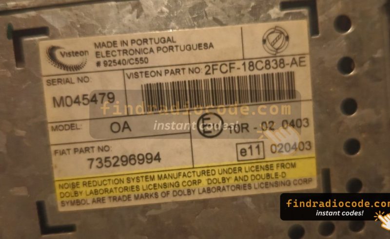 Ford Visteon chassis label with an M-prefix serial number