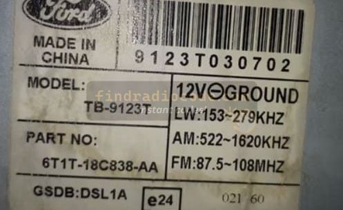 Ford and Fiat Toppower radio label with the serial number