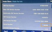 Maserati dealer-mode screen showing the radio serial number