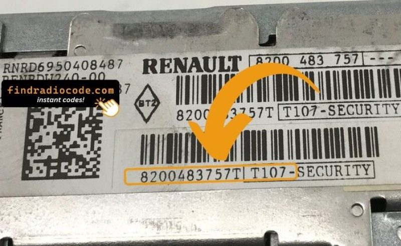 Renault radio label with an 8200 serial number