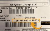 Chrysler Group radio label with the T00AM serial number highlighted