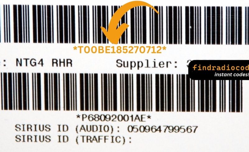 Harman MyGIG NTG4 radio label with the T00BE serial number