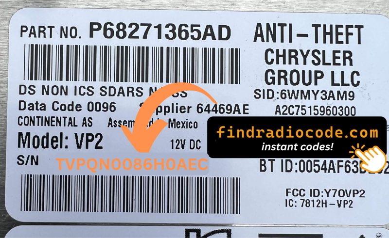 Continental VP2 anti-theft label with the TVPQN serial number