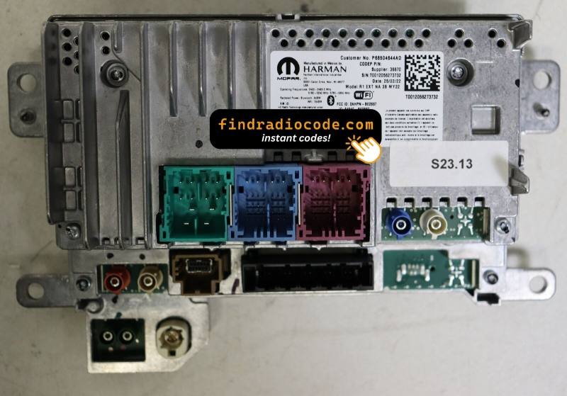 Harman R1 EXT radio label with the T0012 serial number