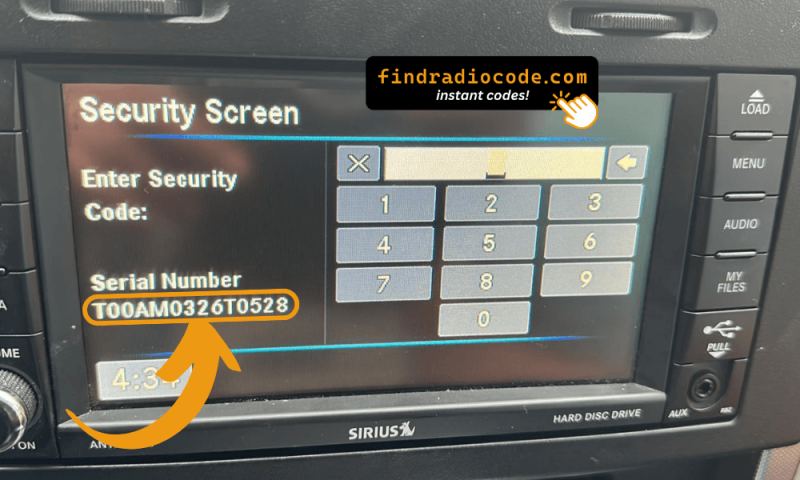 MyGIG Security Screen showing a T00AM serial number under Serial Number