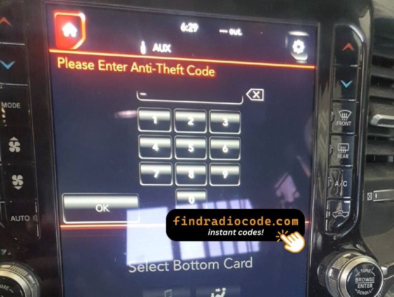 Ram 12-inch Uconnect 4C screen asking for the anti-theft code