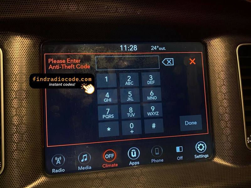 Dodge Charger Uconnect 4 screen asking for the anti-theft code